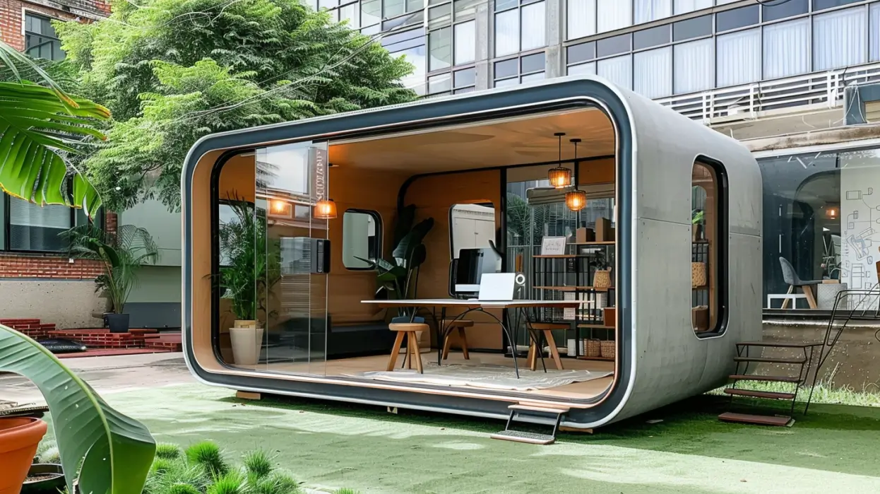 tiny modern office apple cabin house