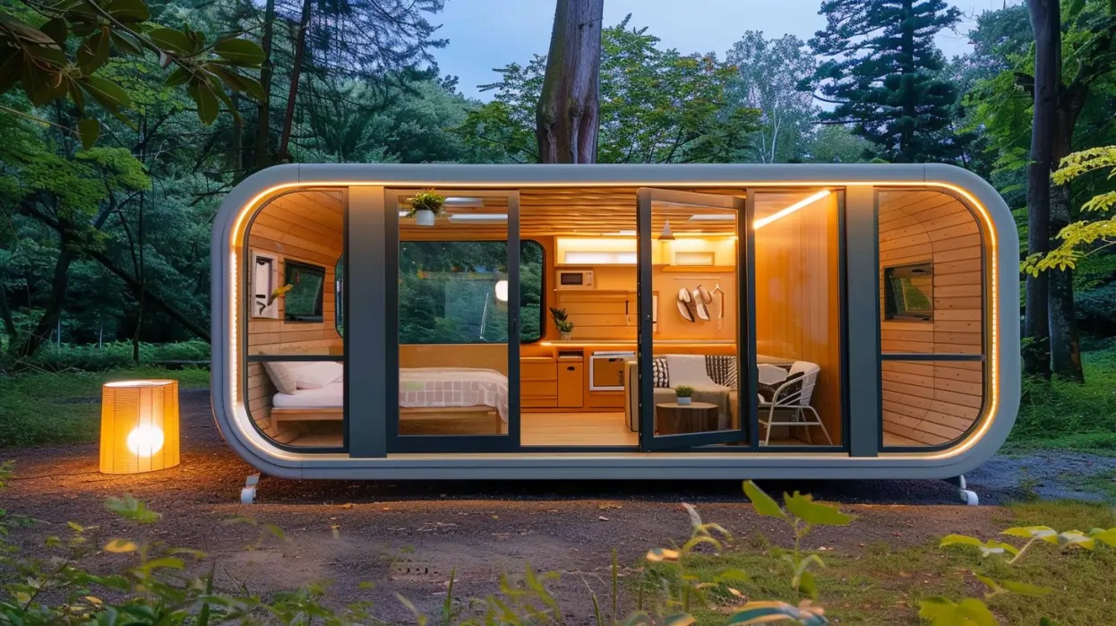 vacation apple cabin with floor-to-ceiling windows 