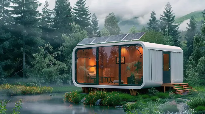 cabine de pomme avec panneaux solaires