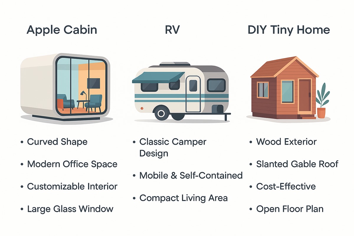 Comparaison de la cabine de pomme, de la RV et de la maison de bricolage